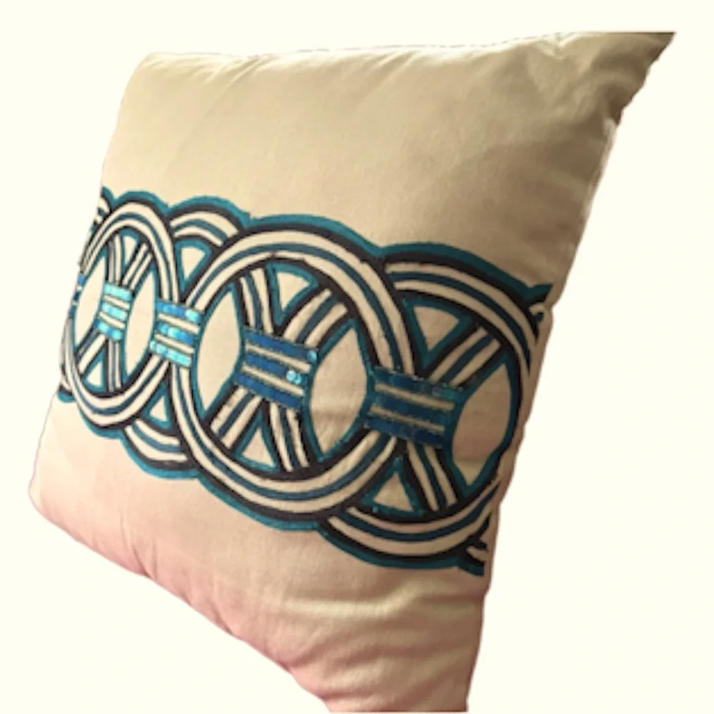 West Elm Sequin Blue & Tan Pillow